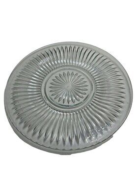 KIG Clear Cut Glass Dish Plate Textured Starburst Ribbed Lines 10 inch
